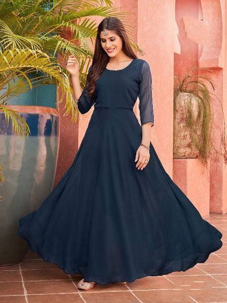 Blue Hills Ginisha Ethnic Wear Plain Georgette Long Anarkali Kurti Collection